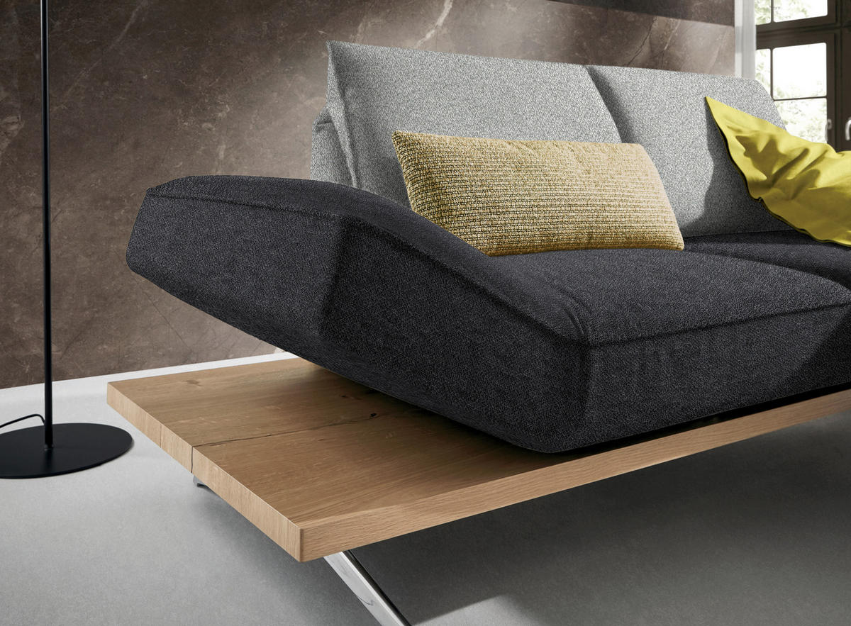 ECKSOFA in Flachgewebe Grau, Hellgrau  - Chromfarben/Hellgrau, Design, Holz/Textil (240/132cm) - Koinor