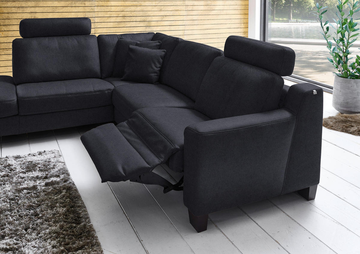 ECKSOFA in Echtleder Schwarz  - Eichefarben/Schwarz, Design, Leder/Holz (235/259cm) - Valdera