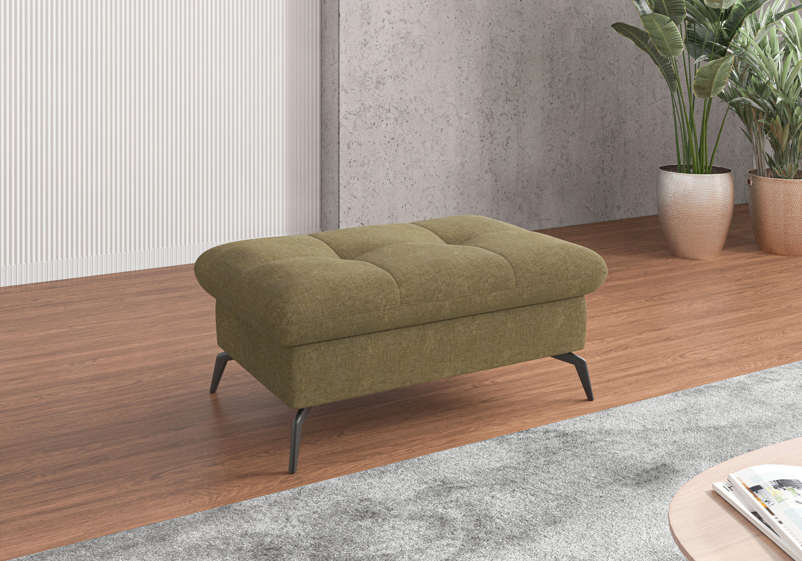 HOCKER Flachgewebe Olivgrün  - Schwarz/Olivgrün, KONVENTIONELL, Textil/Metall (102/47/69cm) - Sit & More