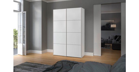 SCHWEBETÜRENSCHRANK in Weiß - Edelstahlfarben/Weiß, Design, Holzwerkstoff (152/236/65cm) - Carryhome