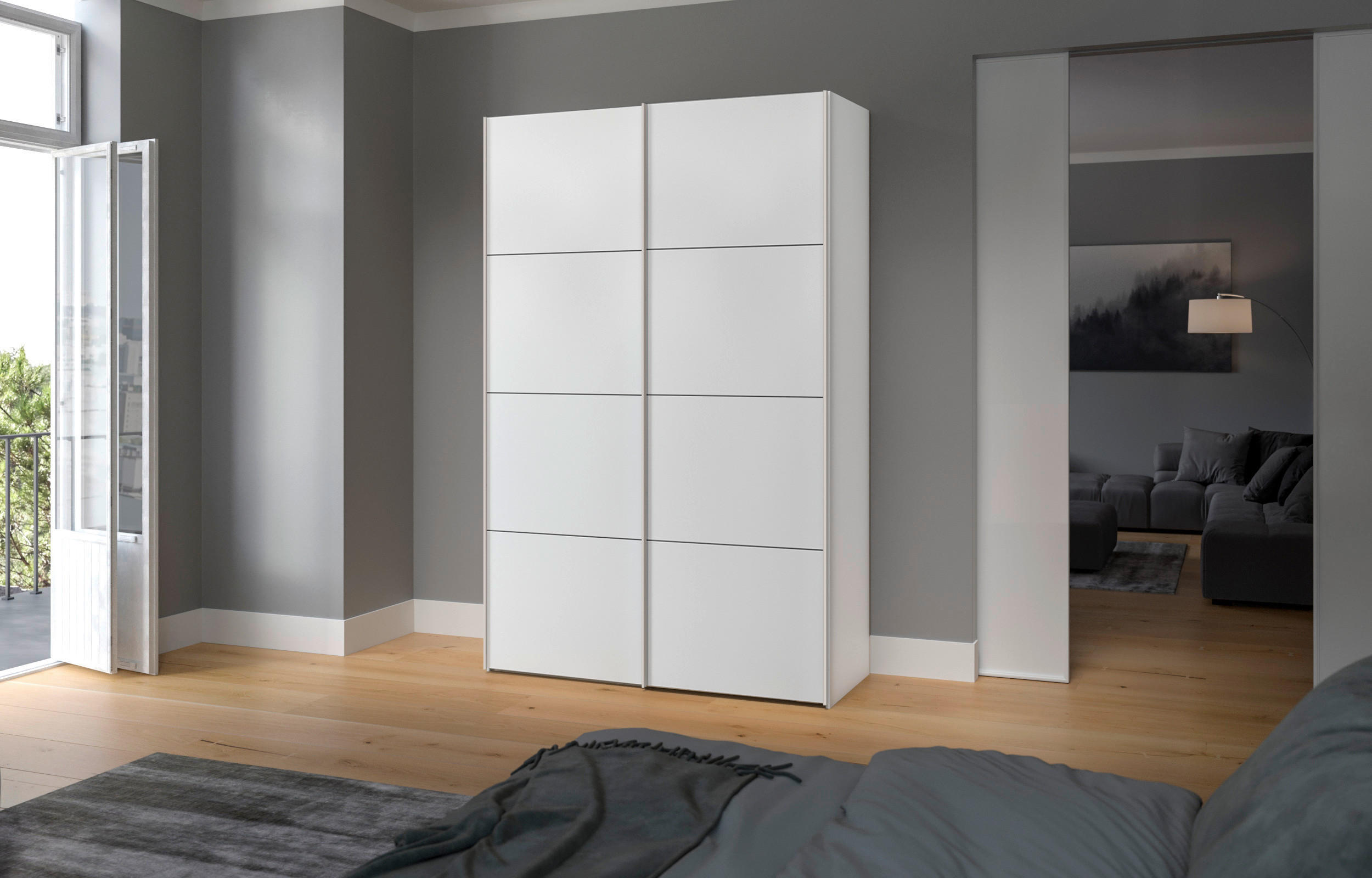 SCHWEBETÜRENSCHRANK 152/236/65 cm 2-türig Weiß  - Edelstahlfarben/Weiß, Design, Holzwerkstoff (152/236/65cm) - Boxxx