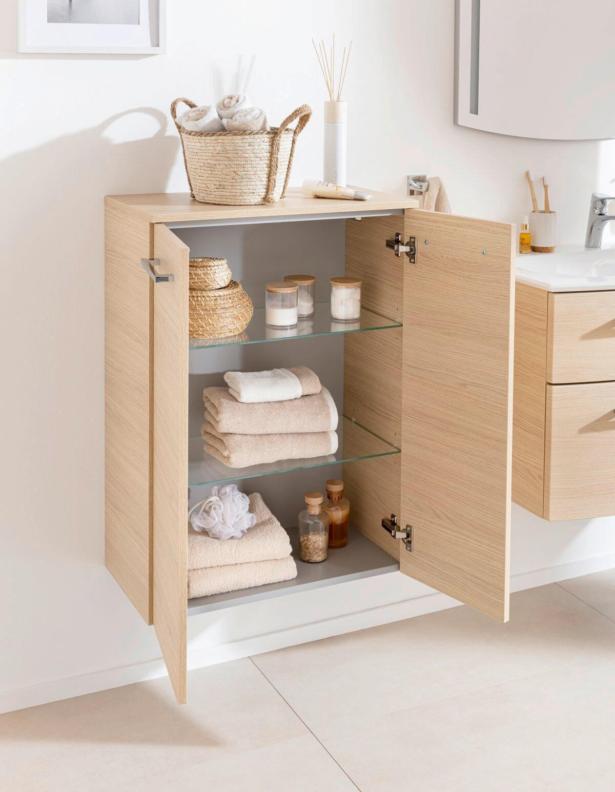 MIDISCHRANK 60,2/82,6/32 cm  - Chromfarben/Eichefarben, Basics, Glas/Holzwerkstoff (60,2/82,6/32cm) - MID.YOU