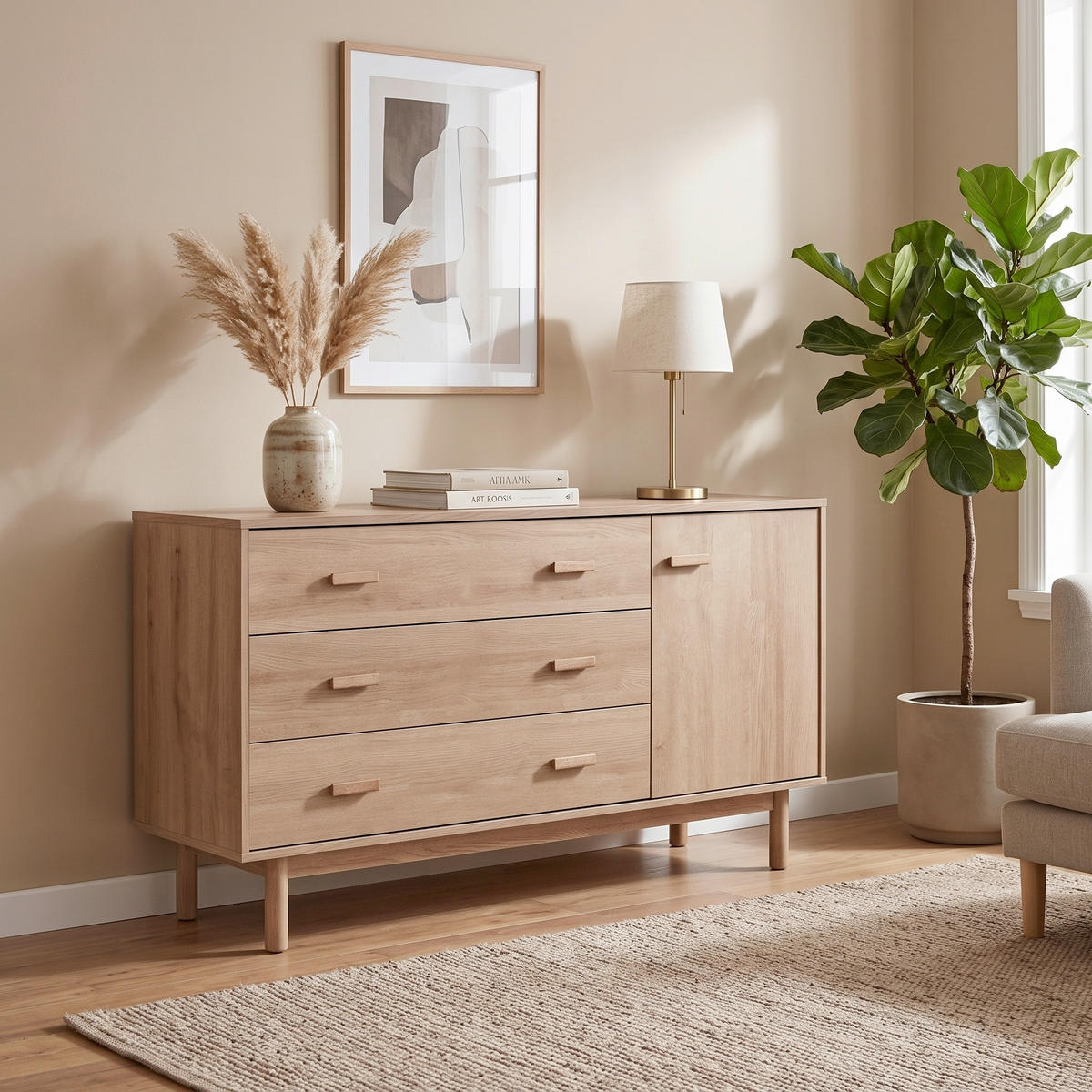 SIDEBOARD Melanie 144/80/44 cm 3 Schublade(n)  - Eichefarben, Design, Holzwerkstoff/Metall (144/80/44cm) - MID.YOU