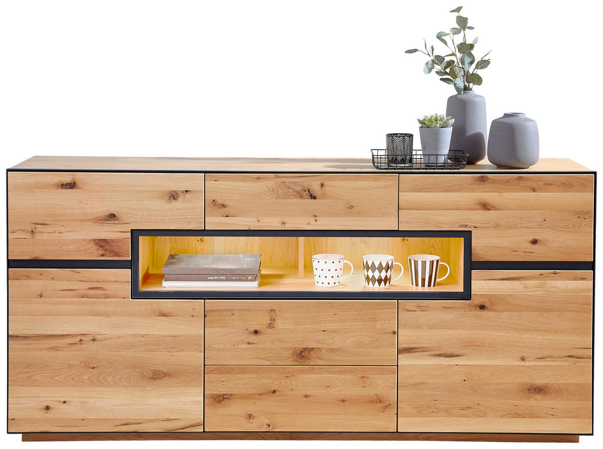 ŠIROKÁ KOMODA, divoký dub, barvy dubu, 180/85/42 cm - barvy dubu/antracitová, Natur, kov/dřevo (180/85/42cm) - Linea Natura