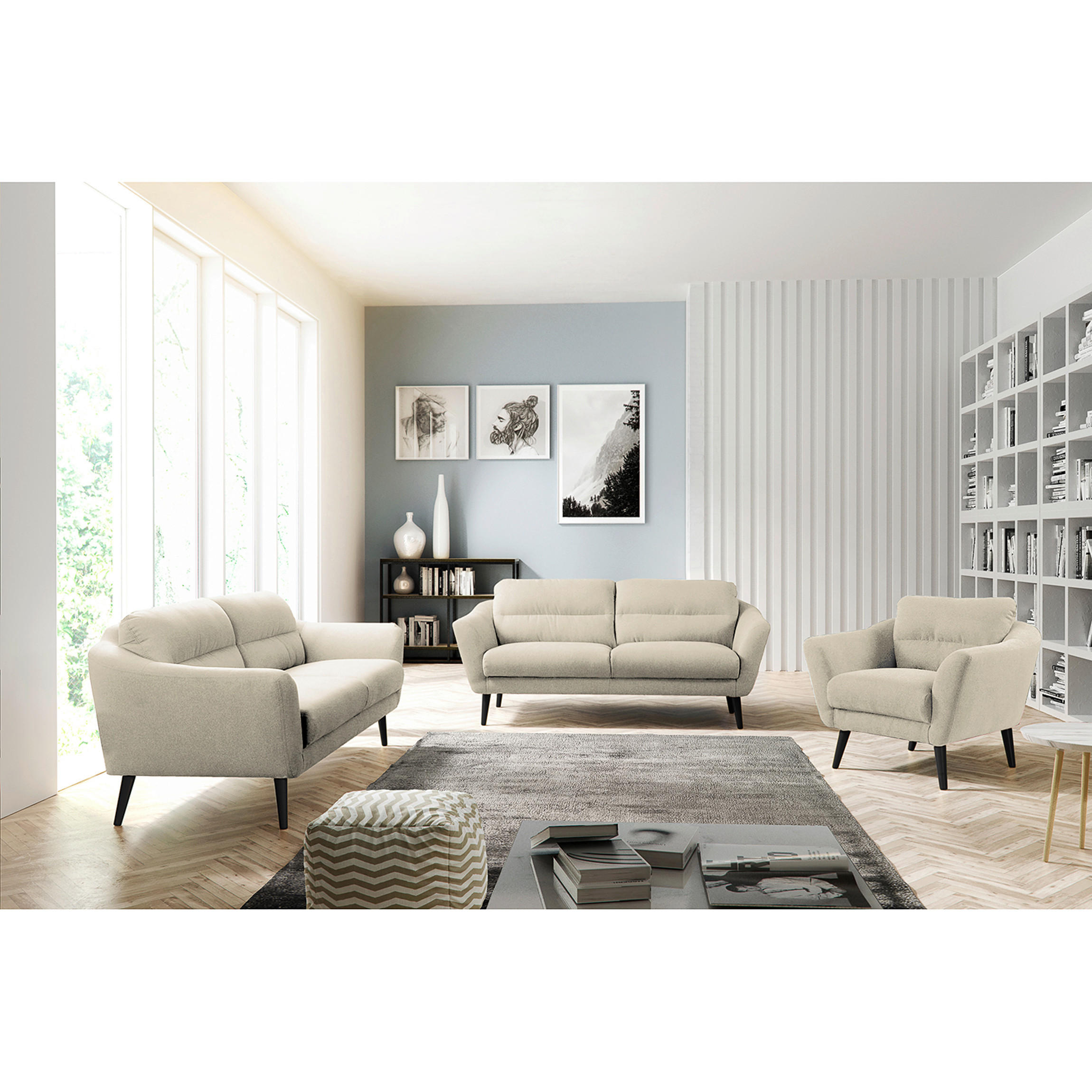 SESSEL in Webstoff Creme  - Creme/Schwarz, Design, Holz/Textil (92/87/88cm) - Livetastic
