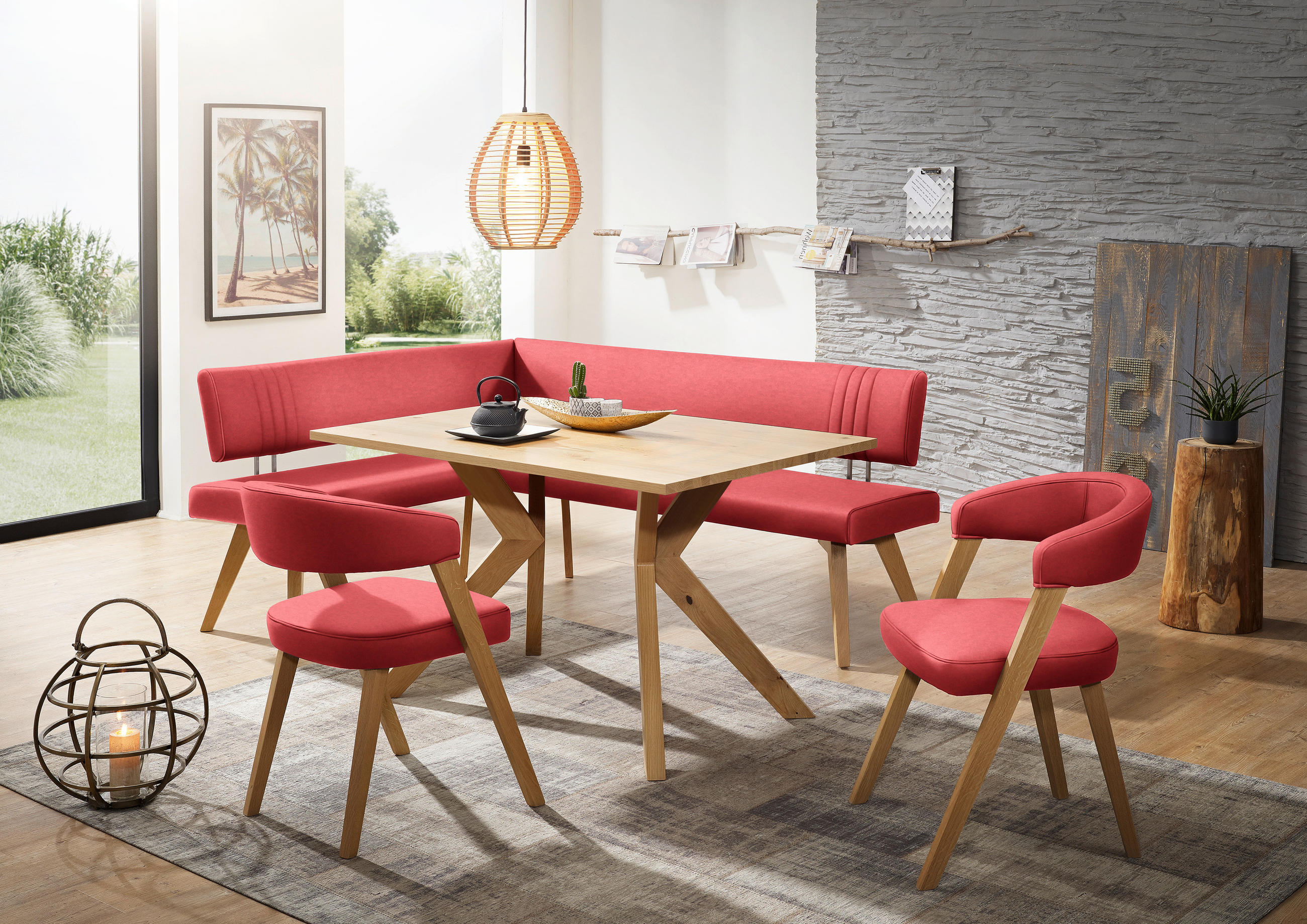 ECKBANK 160/170 cm  in Rot, Wildeiche  - Wildeiche/Eichefarben, Design, Holz/Textil (160/170cm) - Venda