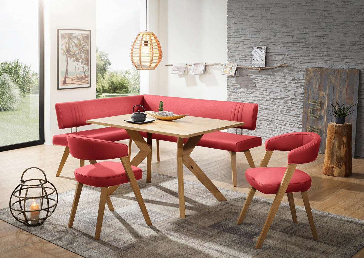 ECKBANK 180/200 cm  in Rot, Wildeiche  - Wildeiche/Eichefarben, Design, Holz/Textil (180/200cm) - Venda