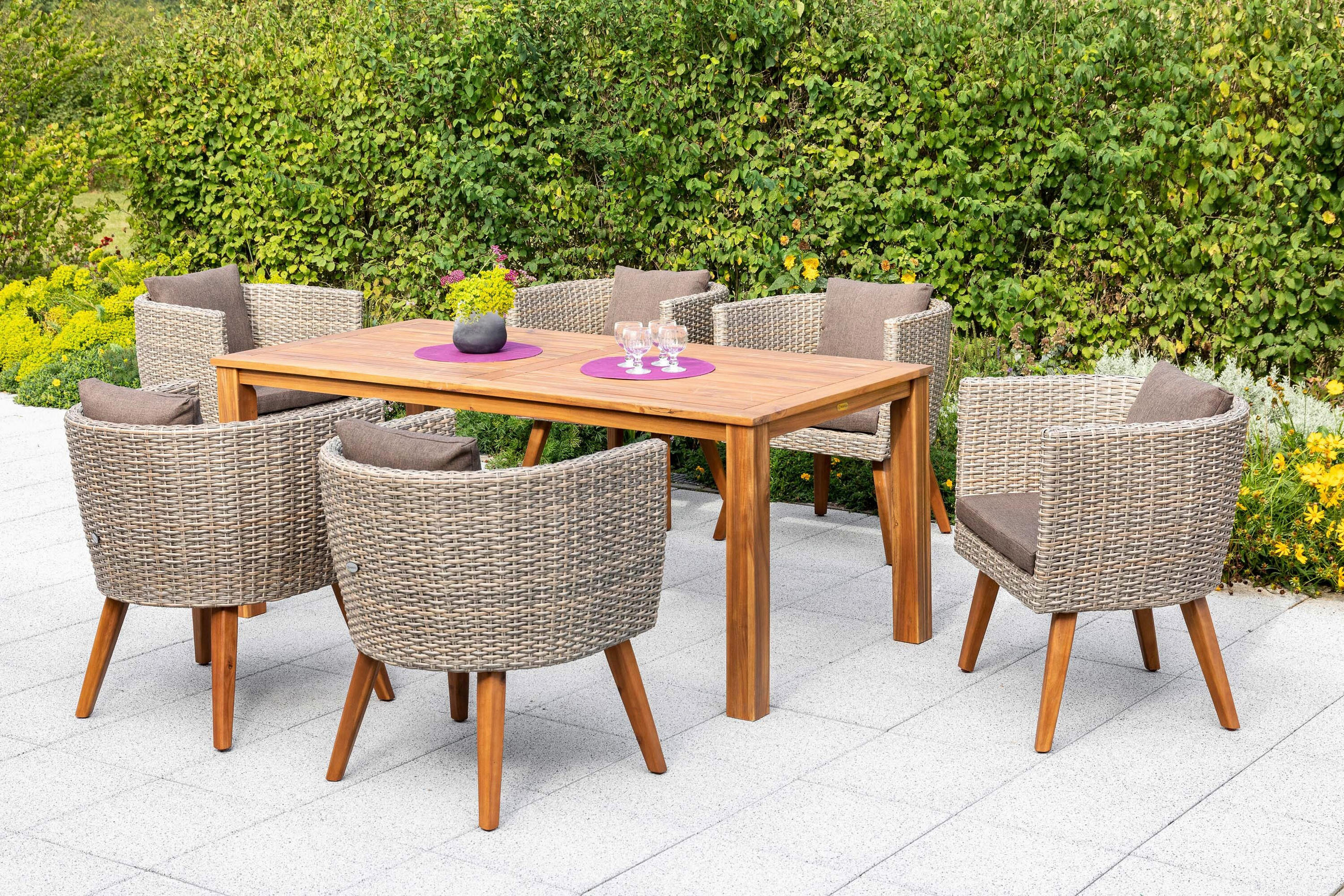 GARTENTISCHGRUPPE Akazie Hartholz Aluminium  - Beige/Braun, KONVENTIONELL, Holz/Kunststoff - Gardenson
