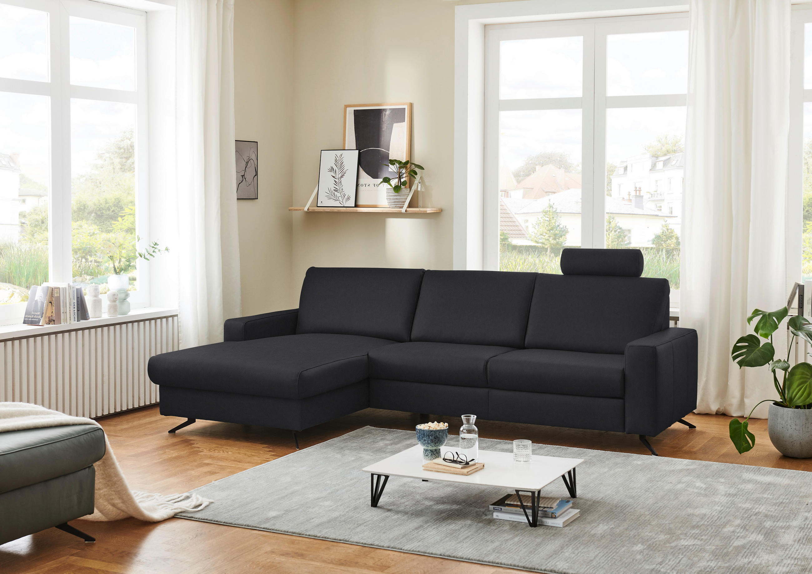 ECKSOFA in Echtleder Anthrazit  - Anthrazit/Schwarz, Design, Leder/Metall (165/267cm) - Beldomo Premium