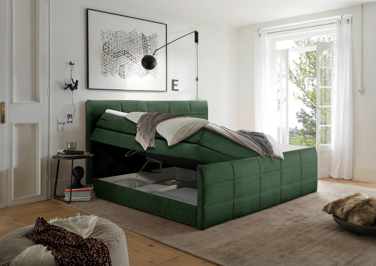 BOXSPRINGBETT 180/200 cm  in Olivgrün  - Schwarz/Olivgrün, MODERN, Holzwerkstoff/Kunststoff (180/200cm) - MID.YOU