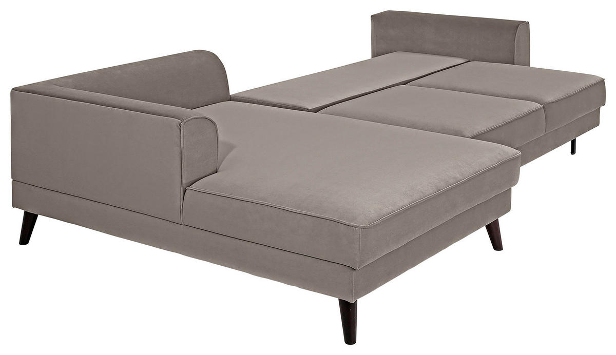 ECKSCHLAFSOFA  mit seitenverkehrt erhältlich, Schlafen auf Sitzhöhe, Hocker erhältlich, Rücken echt, Armteil links, Armteil rechts Velours Taupe  - Taupe/Wengefarben, MODERN, Holz/Textil (277/167cm) - Trendmanufaktur