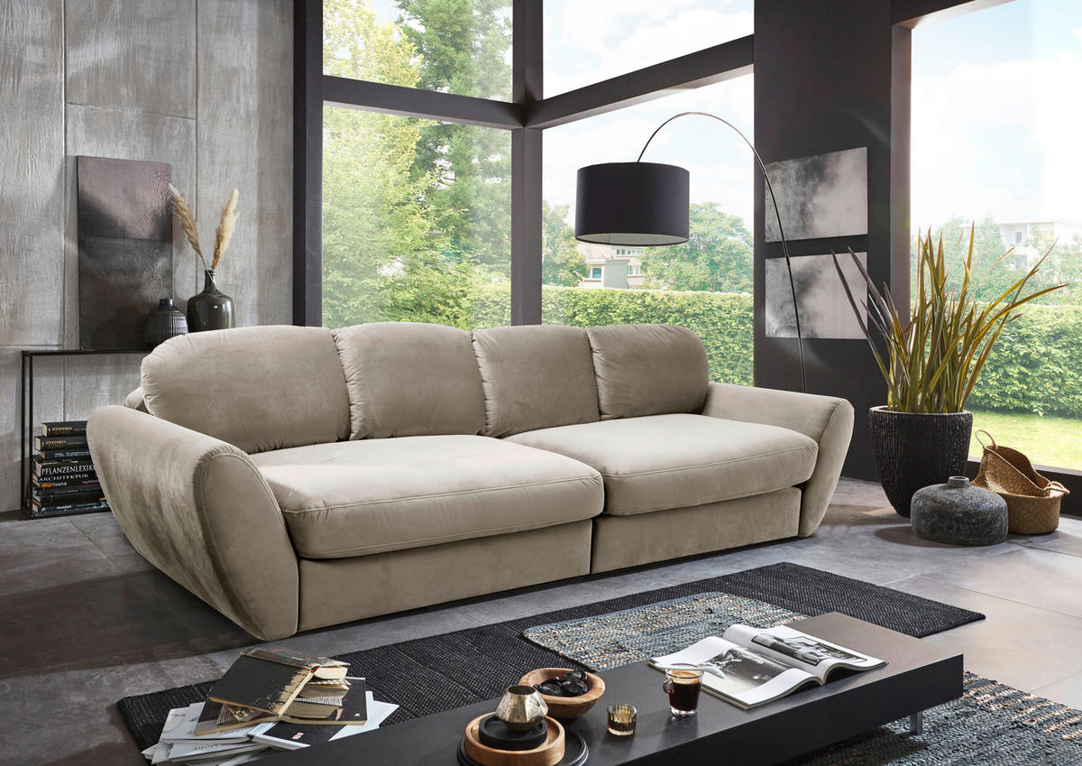 BIGSOFA Flachgewebe Grau, Sandfarben  - Sandfarben/Schwarz, MODERN, Kunststoff/Textil (290/96/113cm) - Cantus