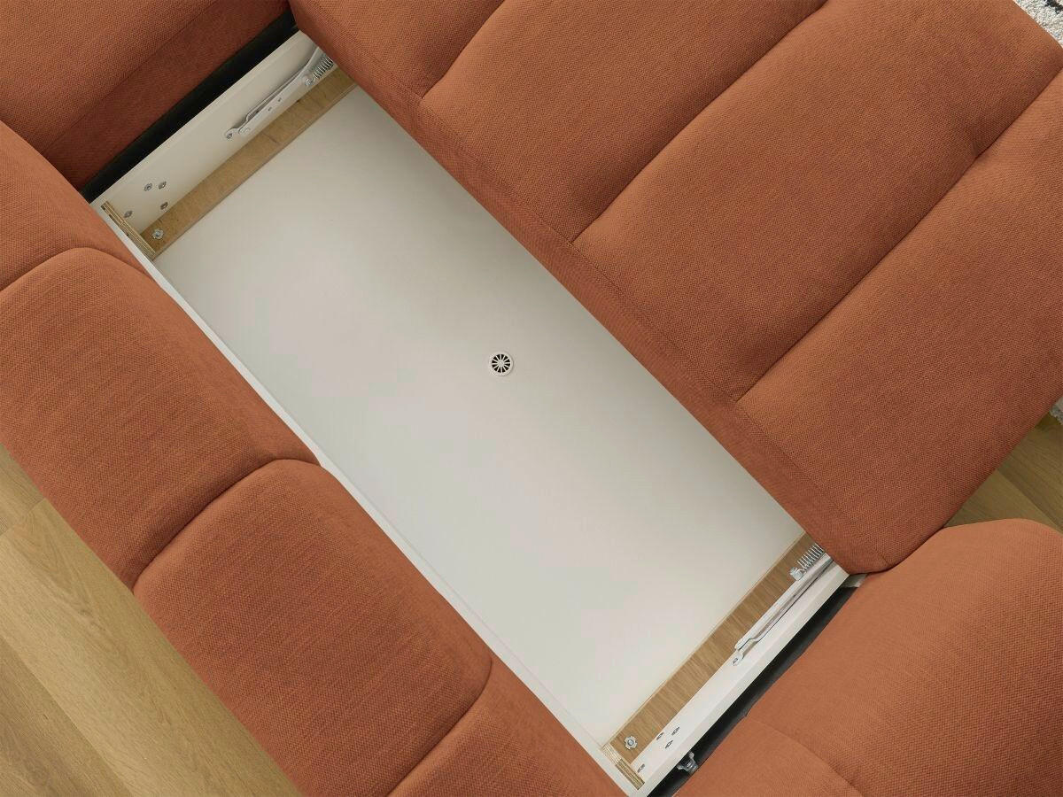 ECKSCHLAFSOFA FUJI Leinenoptik Orange  inkl.  - Schwarz/Orange, MODERN, Kunststoff/Textil (292/160cm)