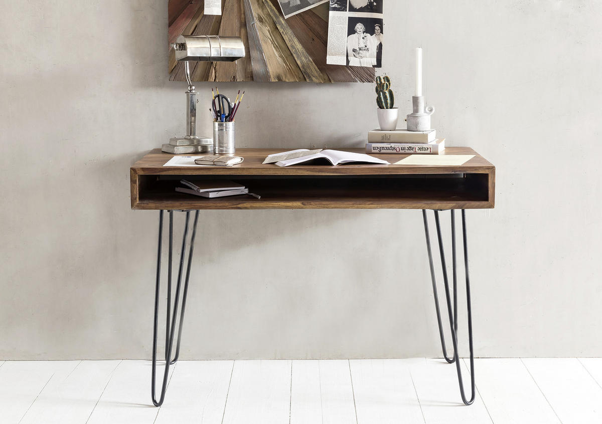 SCHREIBTISCH 110/60/76 cm  in Sheeshamfarben  - Sheeshamfarben/Schwarz, Design, Holz/Metall (110/60/76cm) - MID.YOU