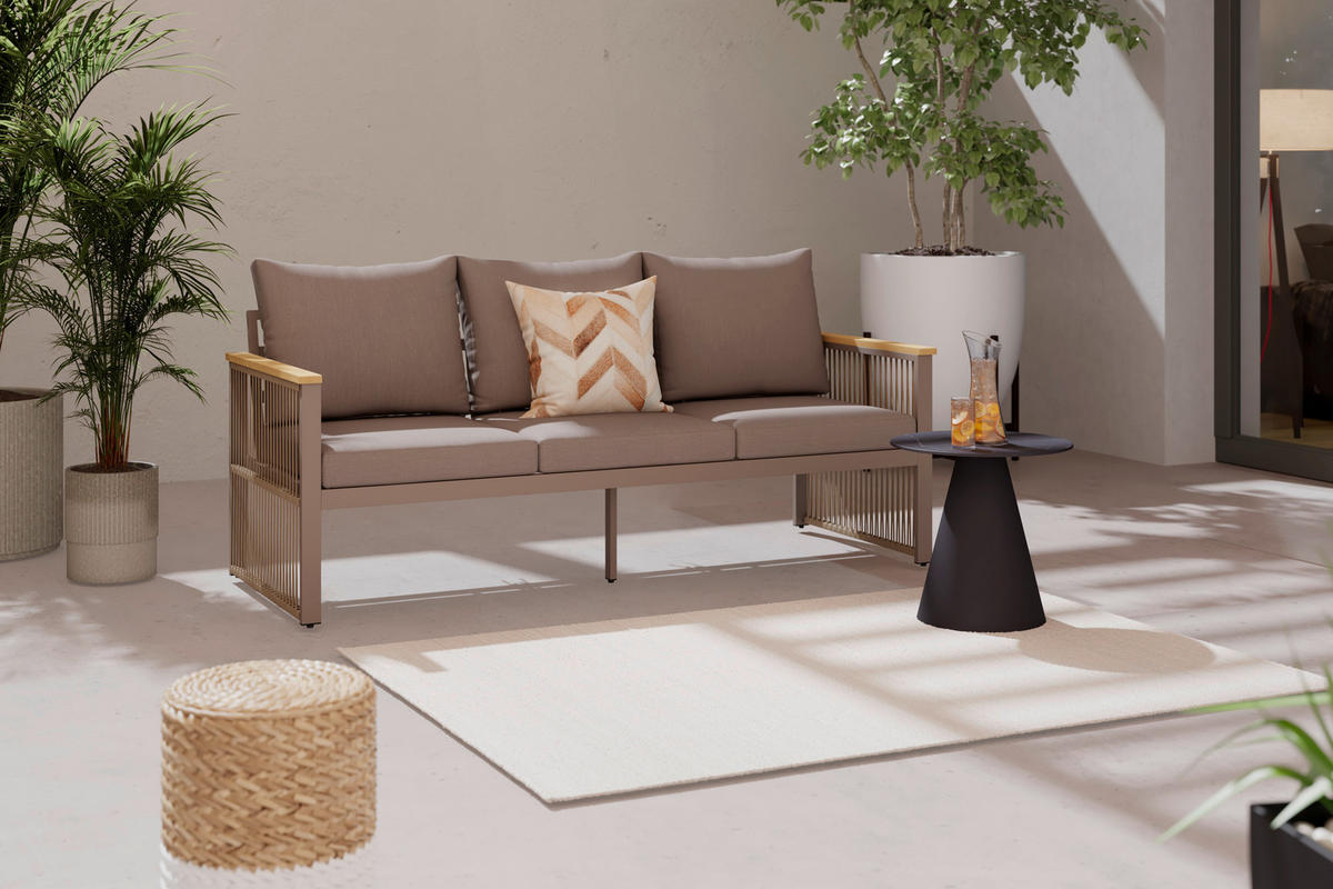LOUNGESOFA  - Beige/Schwarz, MODERN, Holz/Metall (190/73/76cm) - Ambia Garden