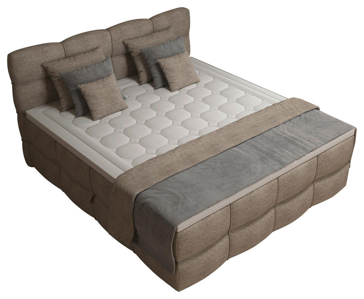 BOXSPRINGBETT 160/200 cm,  in Sandfarben, gepolstertes Kopfteil, Bettkasten, Topper, Matratzen, H3 + H3 = fest  - Sandfarben/Schwarz, Design, Kunststoff/Textil (160/200cm) - Chameo