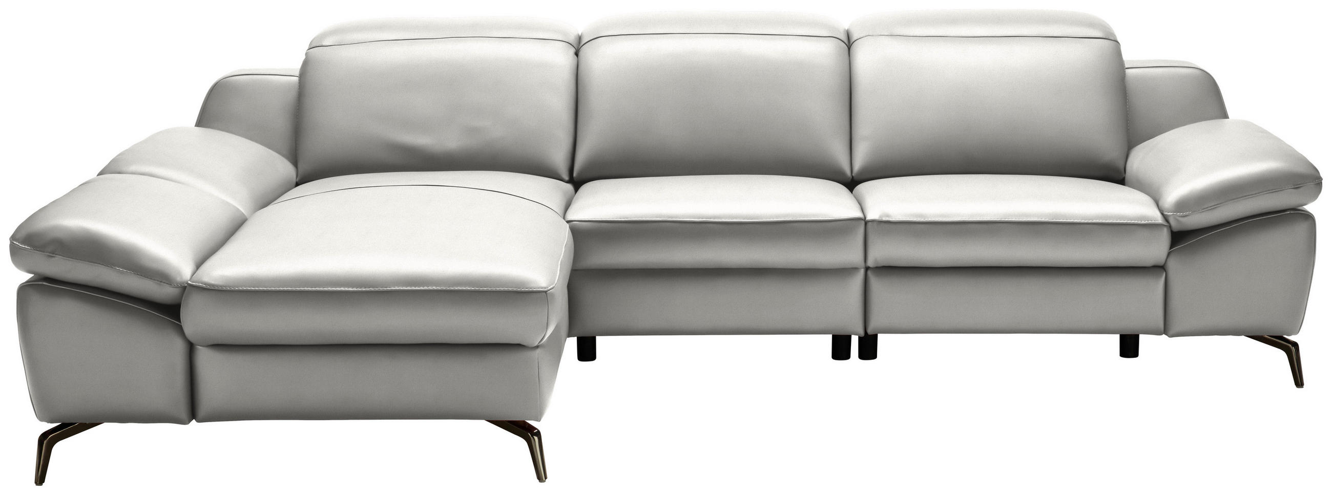 ECKSOFA in Echtleder Grau  183/286 cm  - Schwarz/Grau, Design, Leder/Metall (183/286cm) - Celina Home