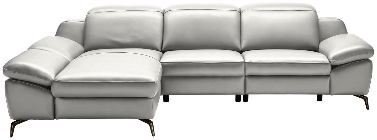 ECKSOFA in Echtleder Grau  183/286 cm  - Schwarz/Grau, Design, Leder/Metall (183/286cm) - Celina Home