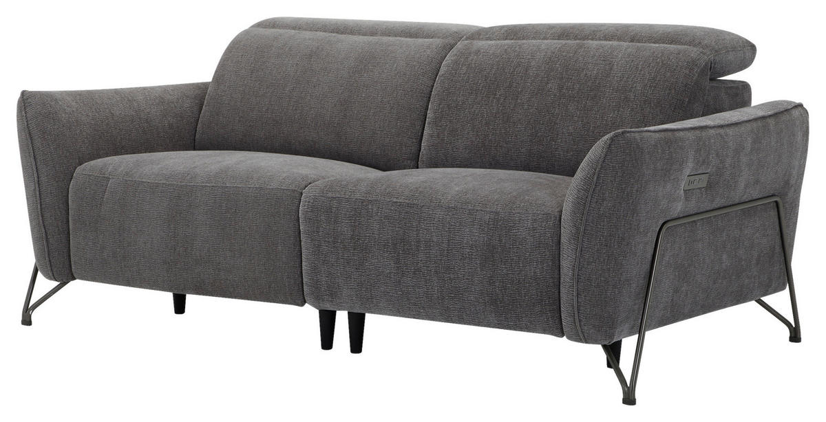 3-SITZER-SOFA in Flachgewebe Dunkelgrau  - Dunkelgrau/Schwarz, Lifestyle, Textil/Metall (198/83/107/111cm) - Livetastic