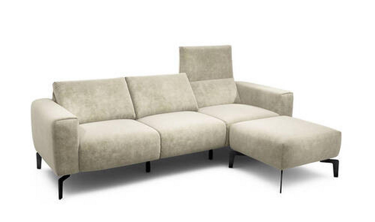Dreisitzer inkl. Hocker in Samt Naturfarben  - Schwarz/Naturfarben, Design, Textil/Metall (250/86/86-94cm) - SENSOO