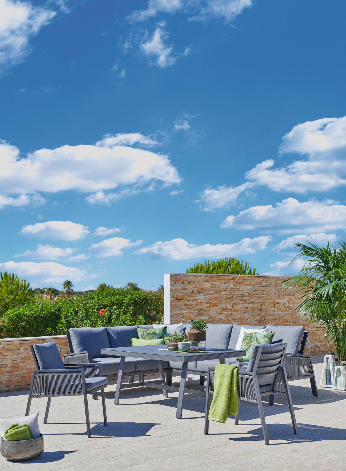 LOUNGEGARNITUR 219/279 cm Aluminium  - Anthrazit/Grau, Design, Glas/Textil (219/279cm) - Amatio