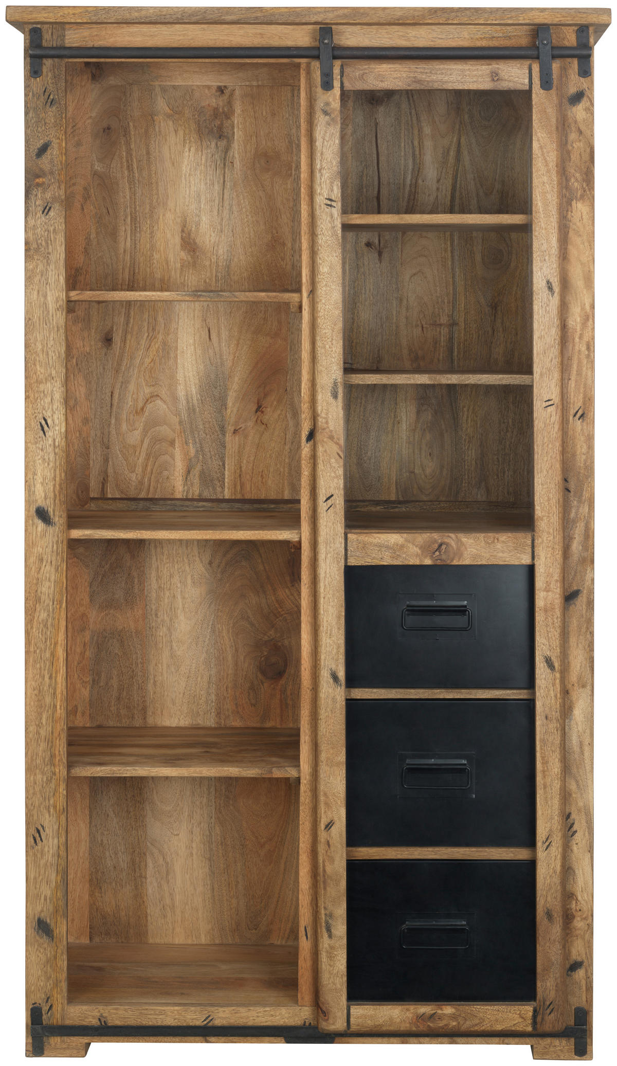 VITRINE  in massiv Mangoholz Naturfarben, Anthrazit - Anthrazit/Naturfarben, LIFESTYLE, Glas/Holz (100/175/45cm) - MID.YOU