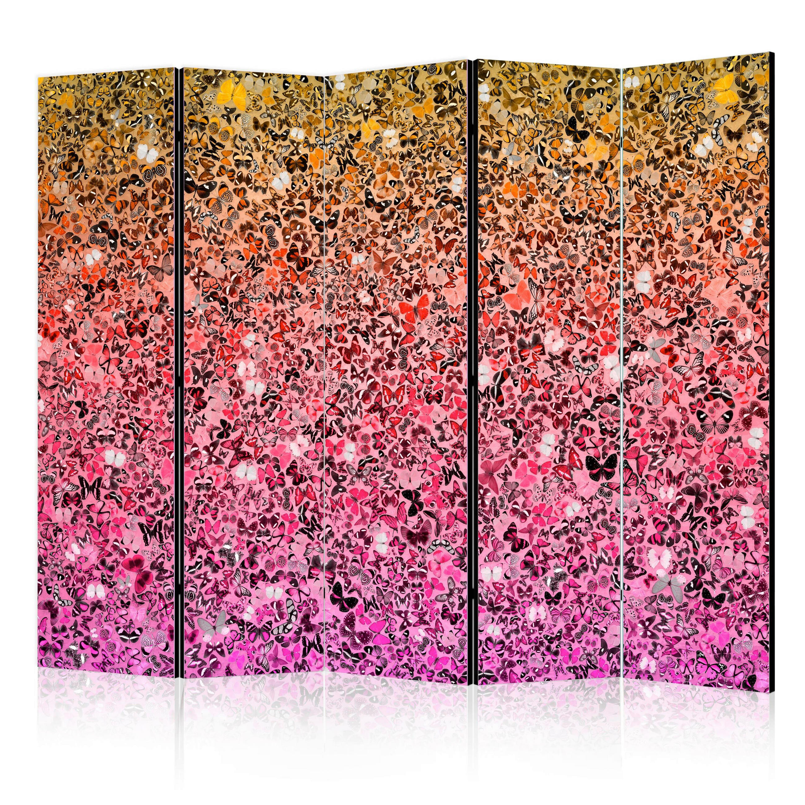 PARAVENT mit 5  Flügel - Pink/Gelb, Basics, Holz/Textil (225/172/3cm) - artgeist