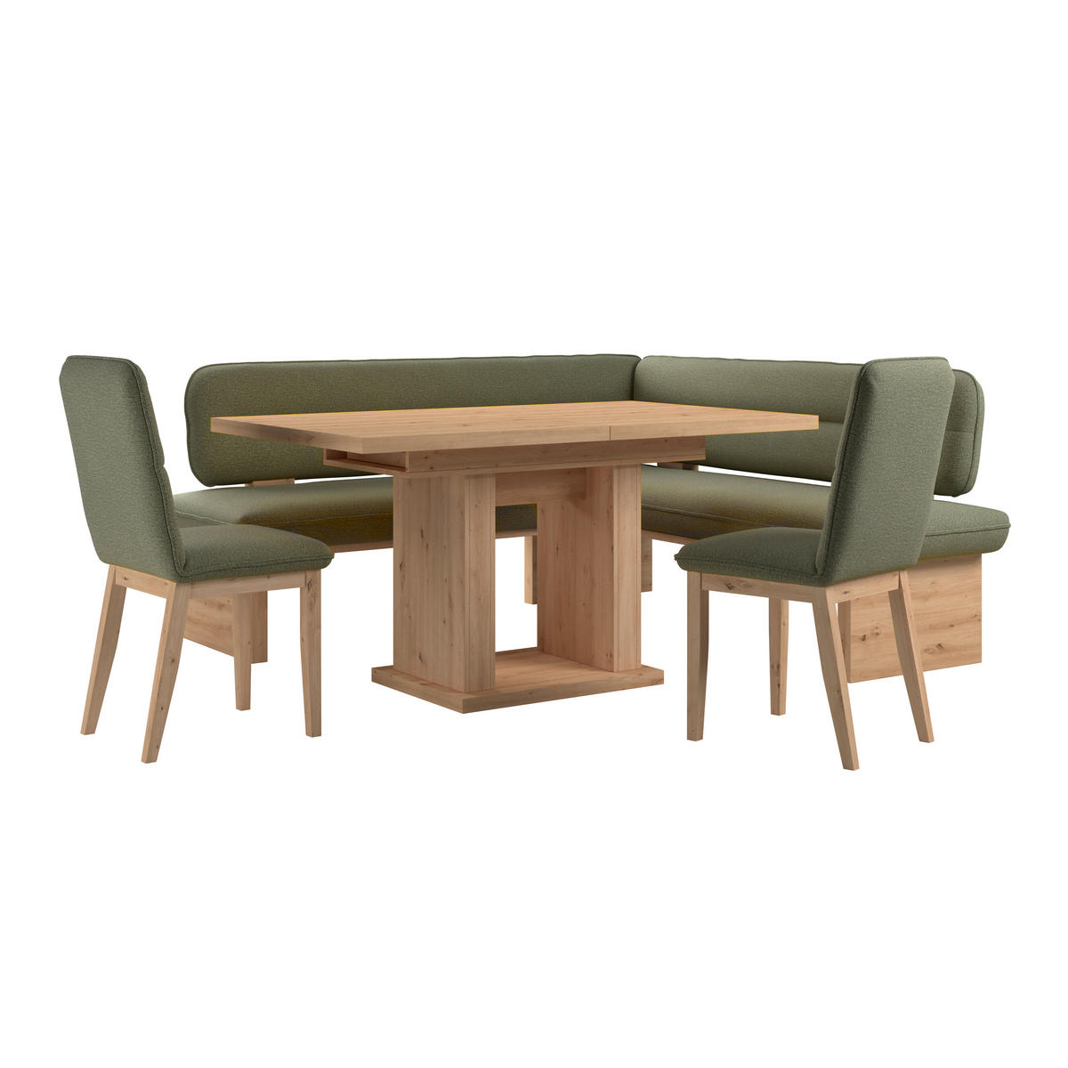 ECKBANK 192/170 cm Webstoff Grün Eiche Sperrholz   - Eichefarben/Grün, KONVENTIONELL, Holz/Textil (192/170cm) - Livetastic