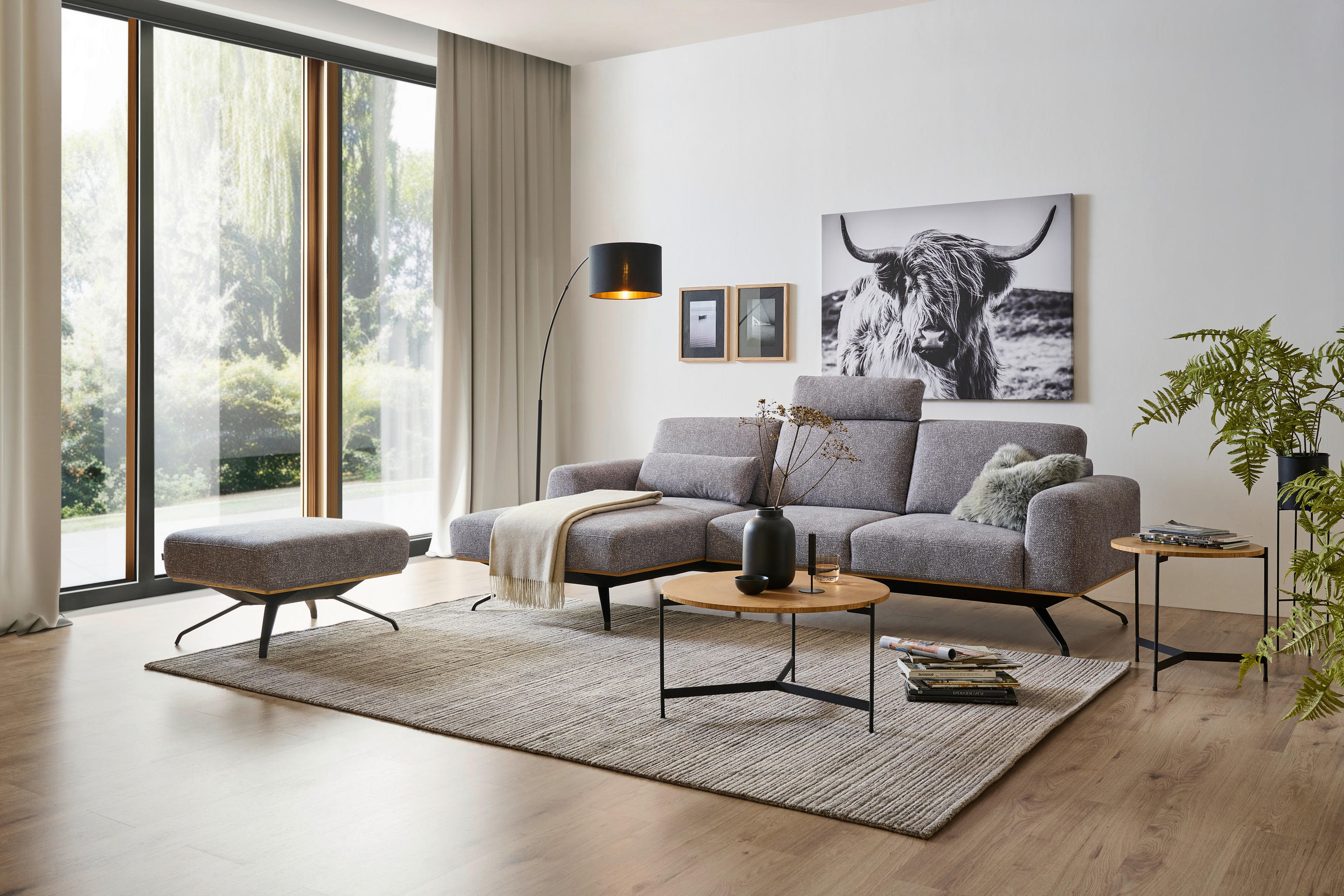 ECKSOFA in Struktur Grau  - Schwarz/Grau, Design, Textil/Metall (157/262cm) - Novel