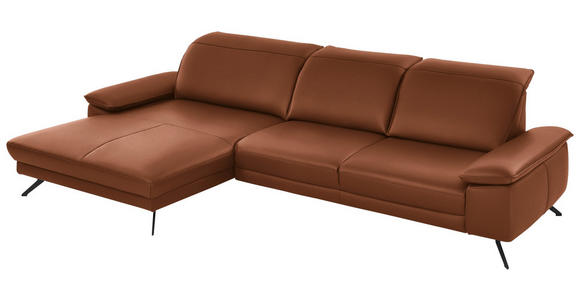 ECKSOFA in Echtleder Cognac  - Cognac/Schwarz, Design, Leder/Metall (193/328cm) - Dieter Knoll