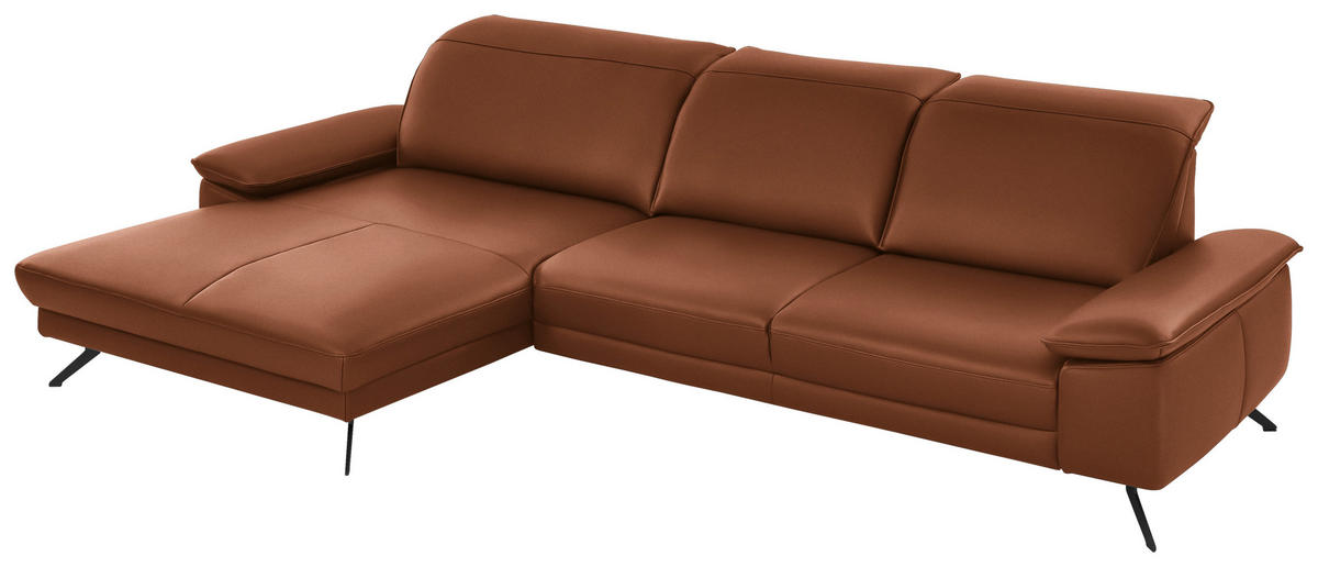 ECKSOFA in Echtleder Cognac  - Cognac/Schwarz, Design, Leder/Metall (193/328cm) - Dieter Knoll