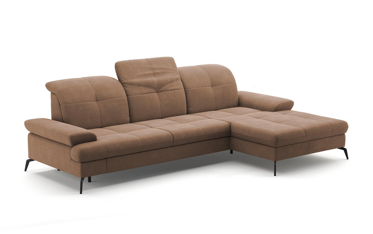 ECKSOFA in Flachgewebe Hellbraun  - Hellbraun/Schwarz, Konventionell, Textil/Metall (279/185cm) - Sit & More