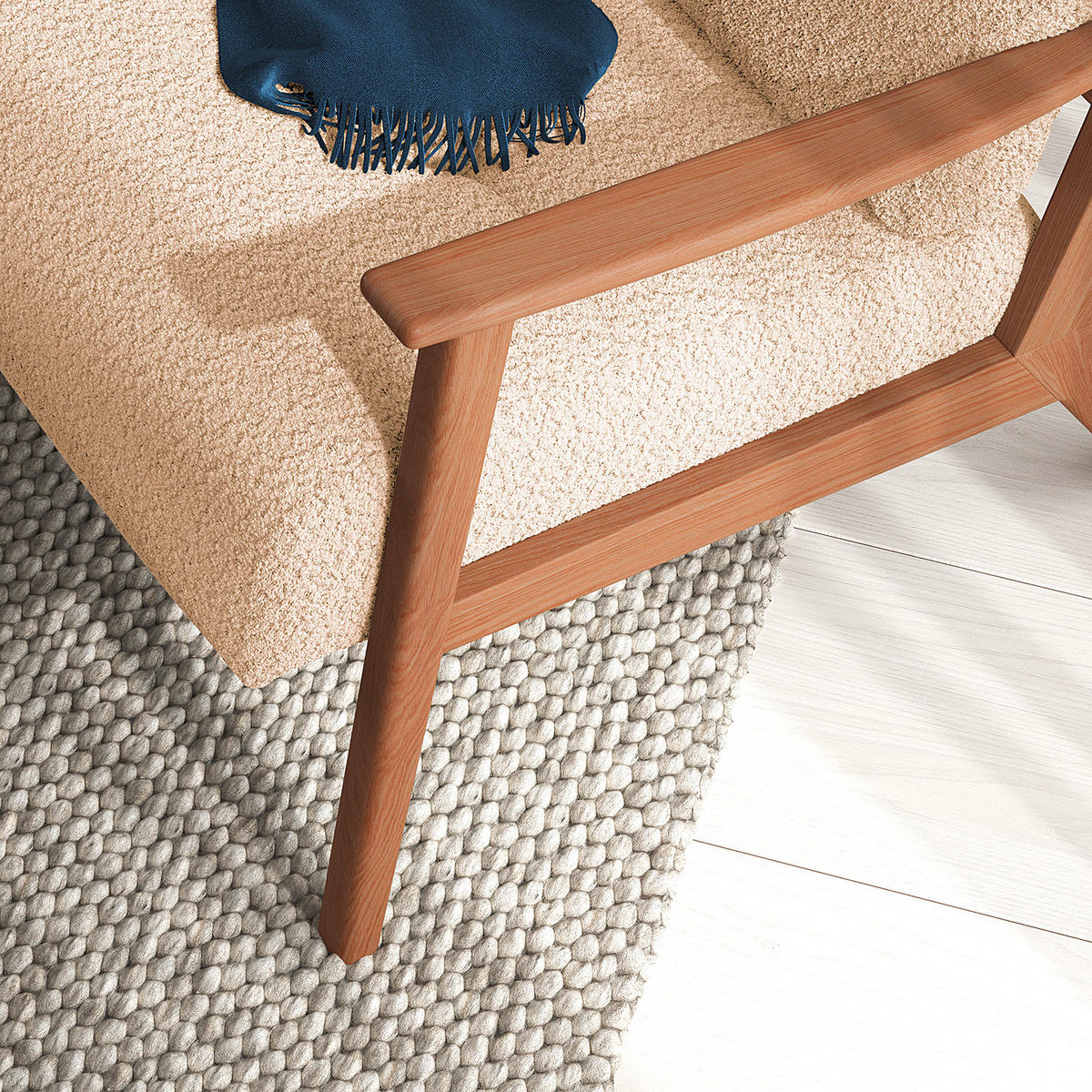 SESSEL in Bouclé Eichefarben, Beige  - Eichefarben/Beige, Natur, Holz/Textil (75/71/80cm) - home24