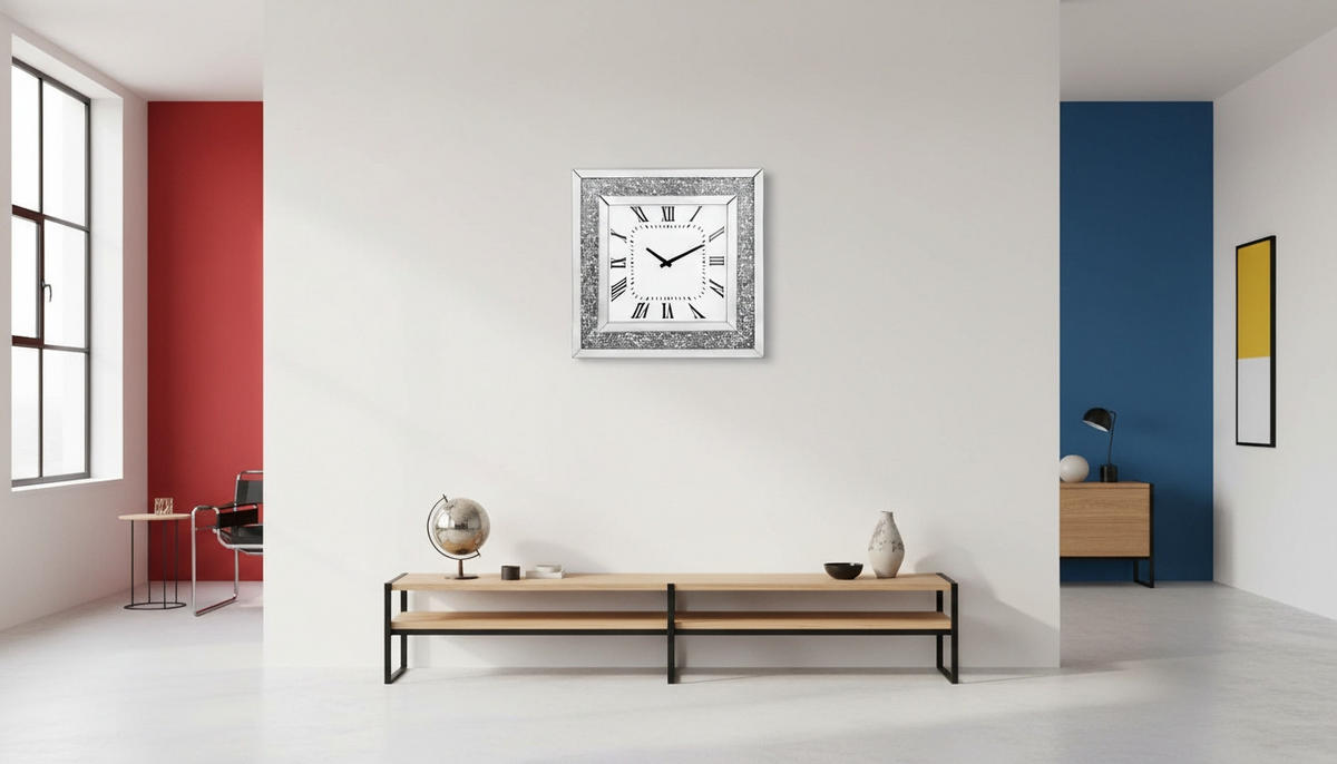 Ceas De Perete 50/50/5 cm   - argintiu/alb, Design, sticlă/material pe bază de lemn (50/50/5cm) - Xora