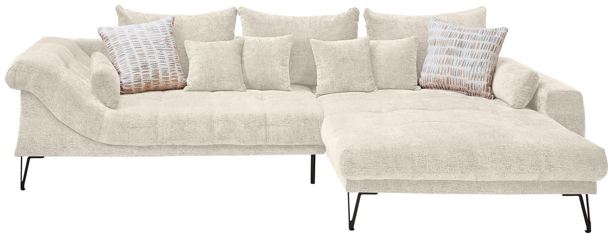 ECKSOFA GARDA in Chenille Creme  310/192 cm  - Creme/Schwarz, KONVENTIONELL, Textil/Metall (310/192cm) - Livetastic