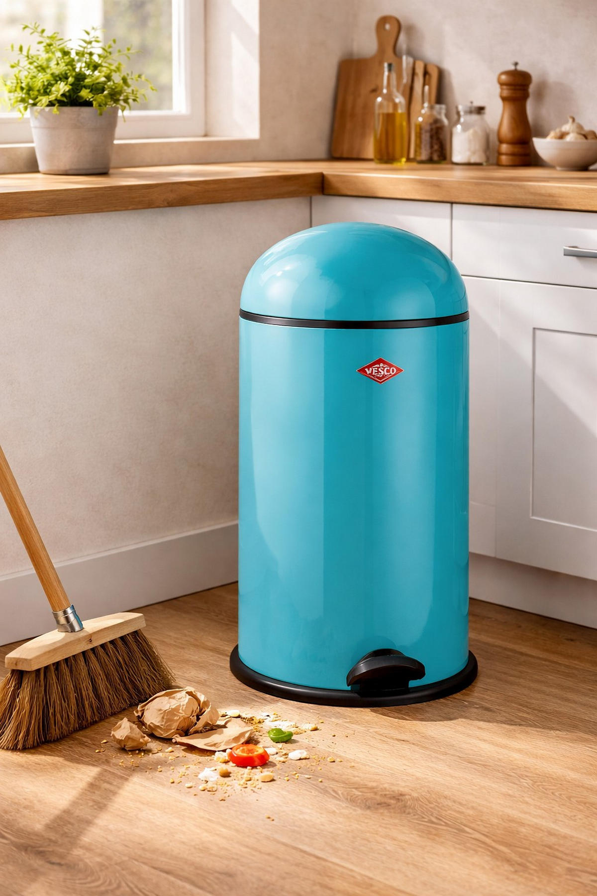 ABFALLEIMER 22 L  - Türkis/Silberfarben, Basics, Metall (32/32/72cm) - Wesco