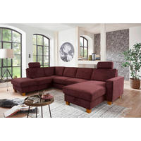 WOHNLANDSCHAFT in Flachgewebe Dunkelrot  - Eichefarben/Dunkelrot, Konventionell, Holz/Textil (213/309/161cm) - Sit & More