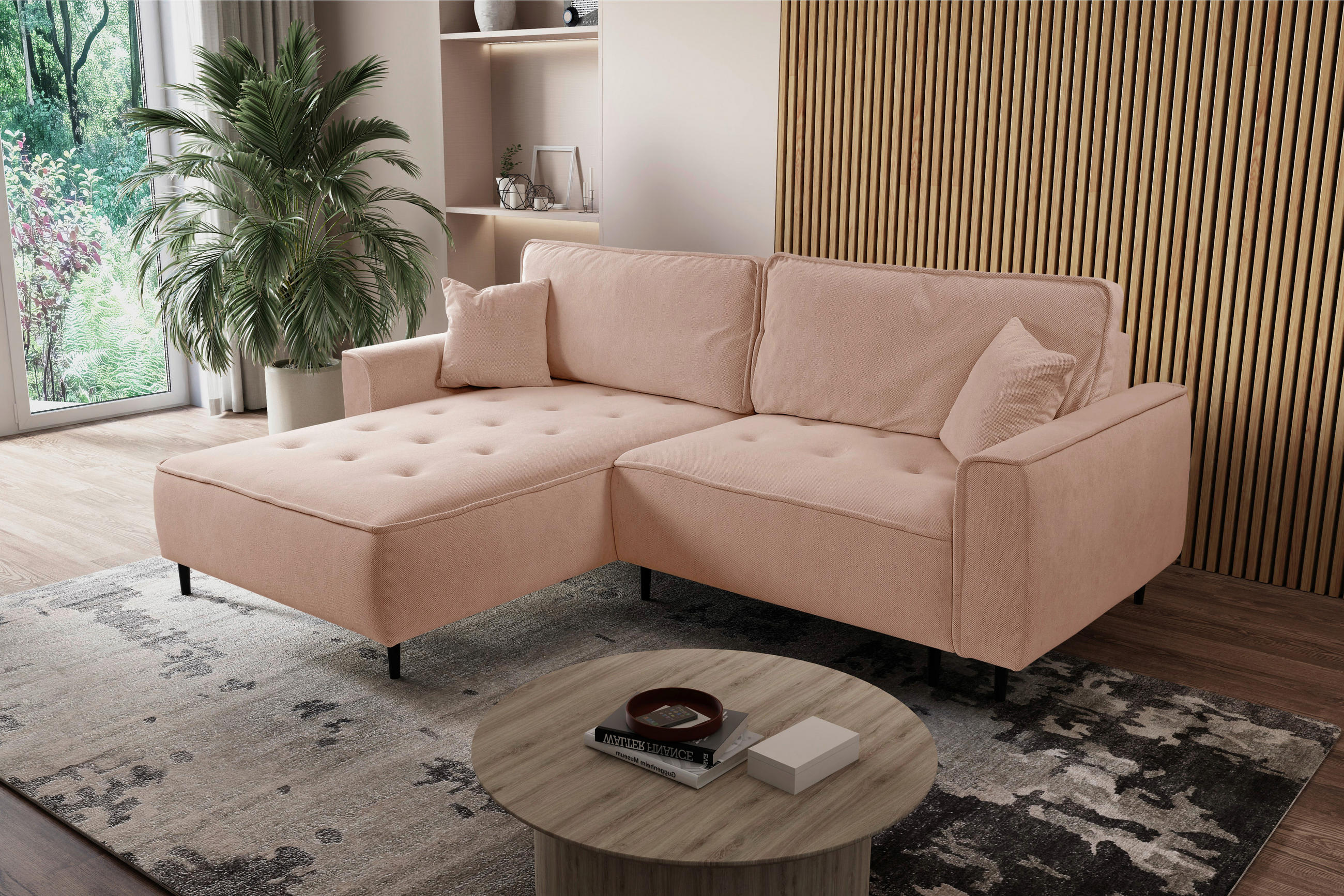 ECKSOFA in Flachgewebe Rosa  - Schwarz/Rosa, Design, Holz/Textil (183/263cm) - MID.YOU