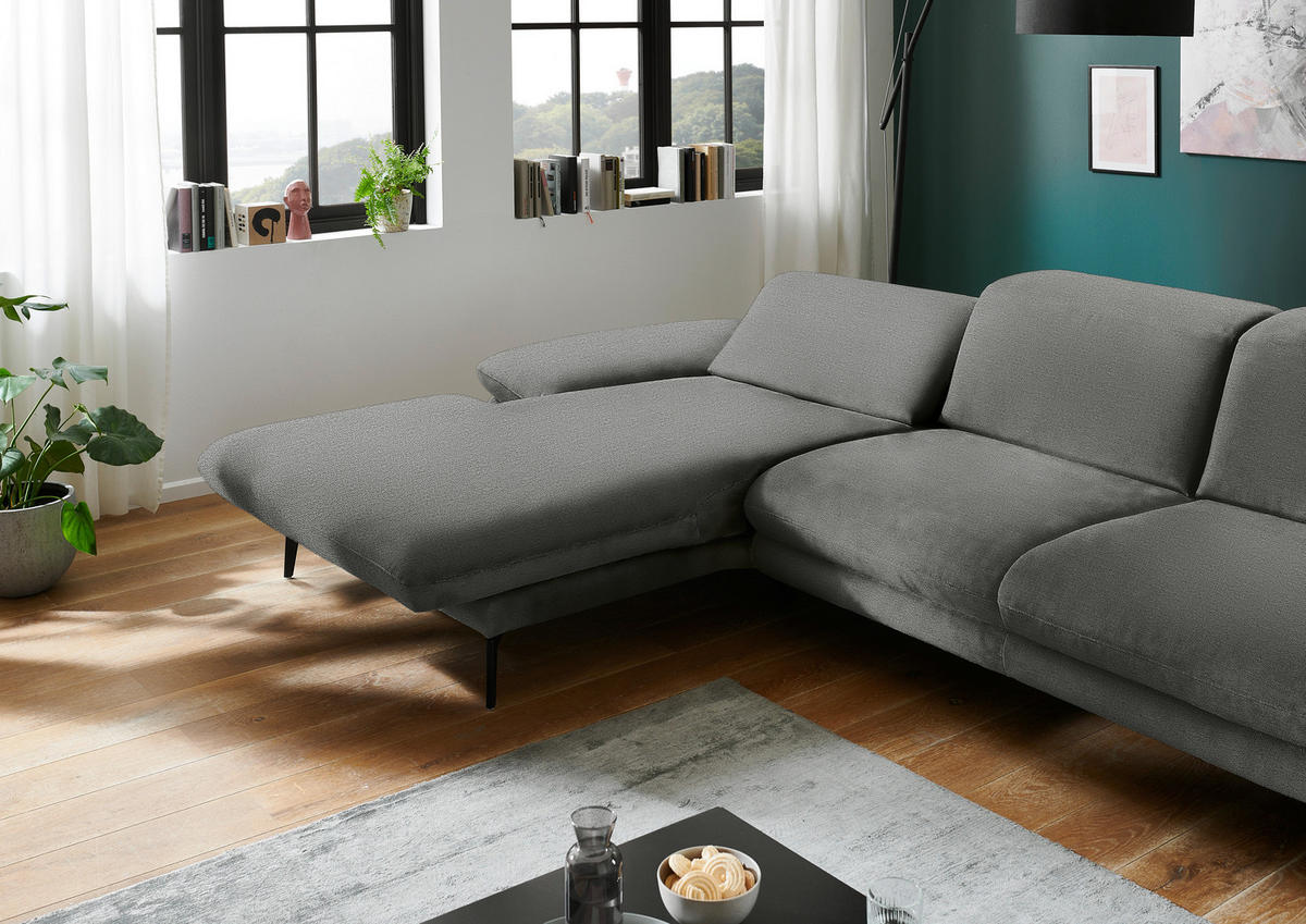 ECKSOFA in Chenille Grau  - Schwarz/Grau, Design, Textil/Metall (188/319cm) - Beldomo System