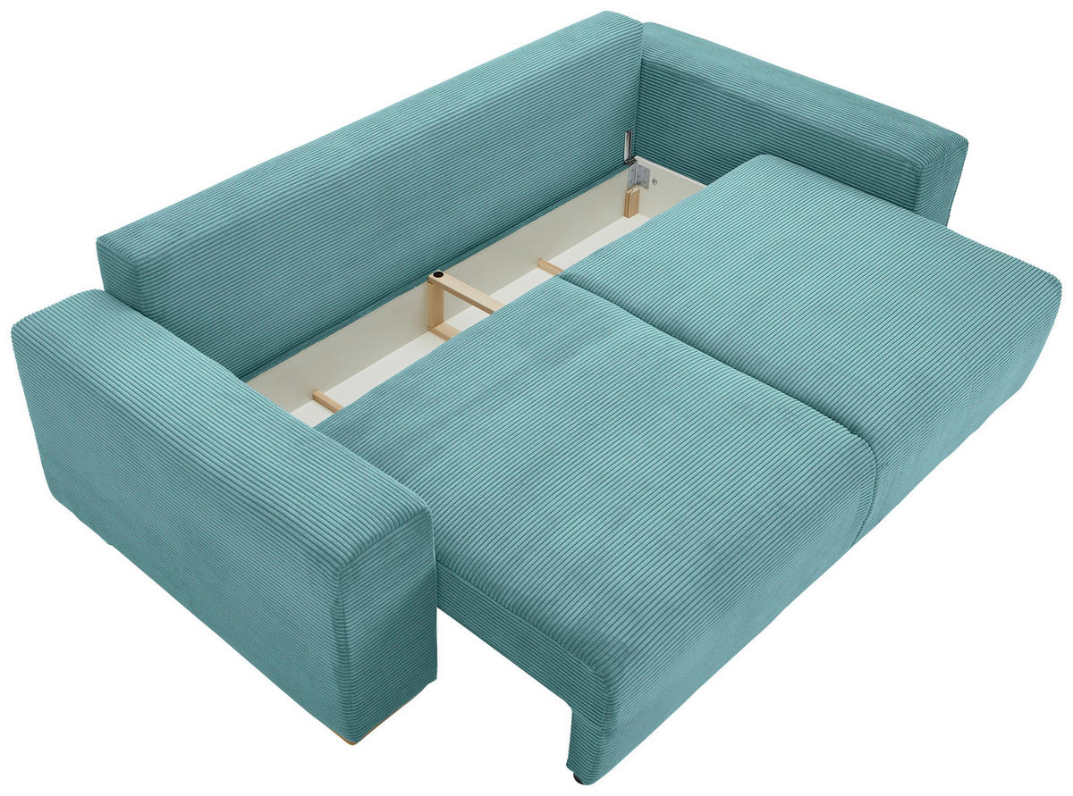 SCHLAFSOFA Cord Mintgrün  - Buchefarben/Schwarz, KONVENTIONELL, Holz/Kunststoff (255/86/123cm) - Livetastic