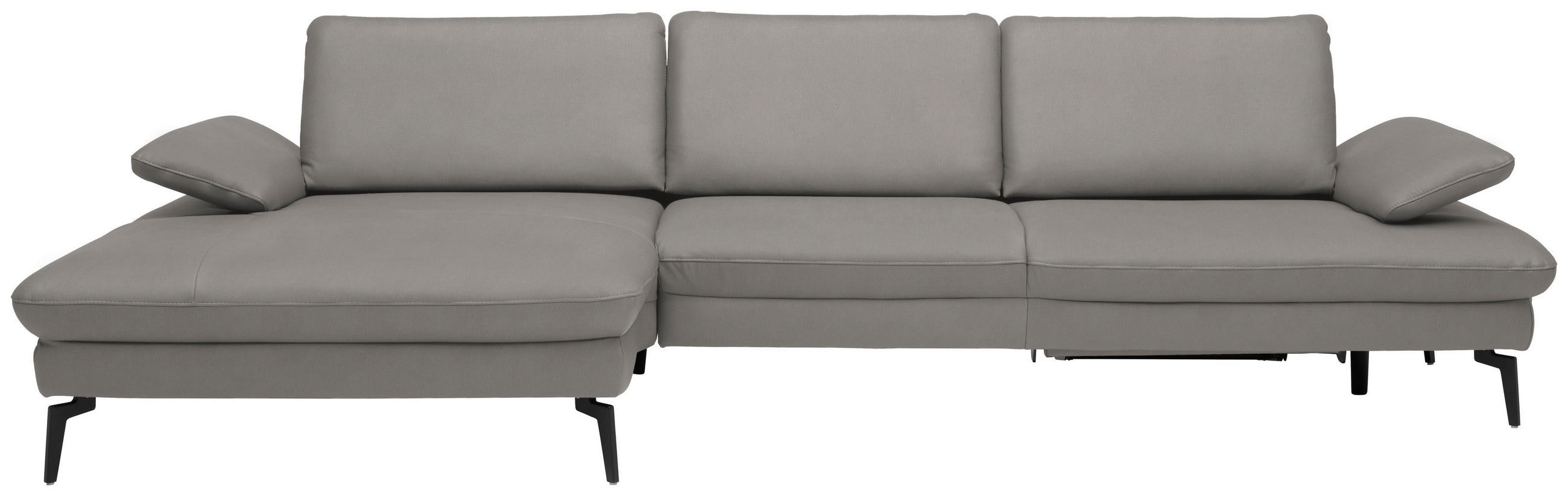 ECKSOFA in Echtleder Hellgrau  157/325 cm  - Hellgrau/Schwarz, Design, Leder/Metall (157/325cm) - Dieter Knoll