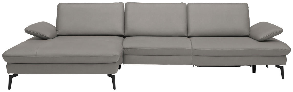 ECKSOFA in Echtleder Hellgrau  157/325 cm  - Hellgrau/Schwarz, Design, Leder/Metall (157/325cm) - Dieter Knoll