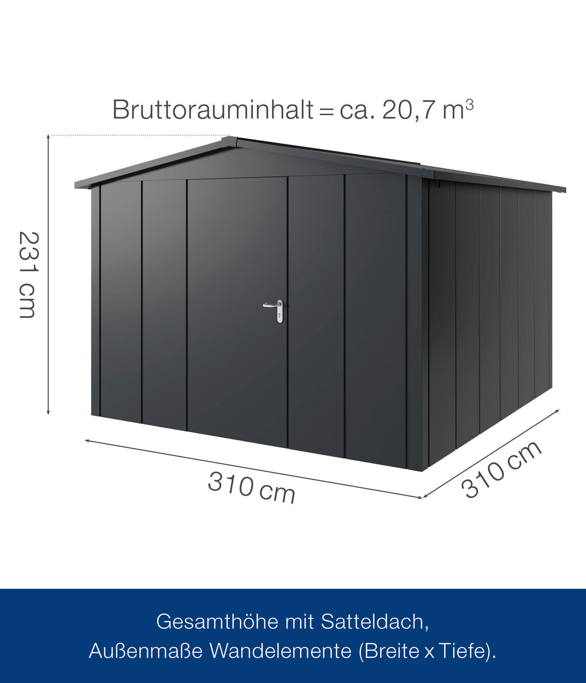 GERÄTEHAUS 333/231/325 cm  - Anthrazit, Basics, Metall (333/231/325cm)
