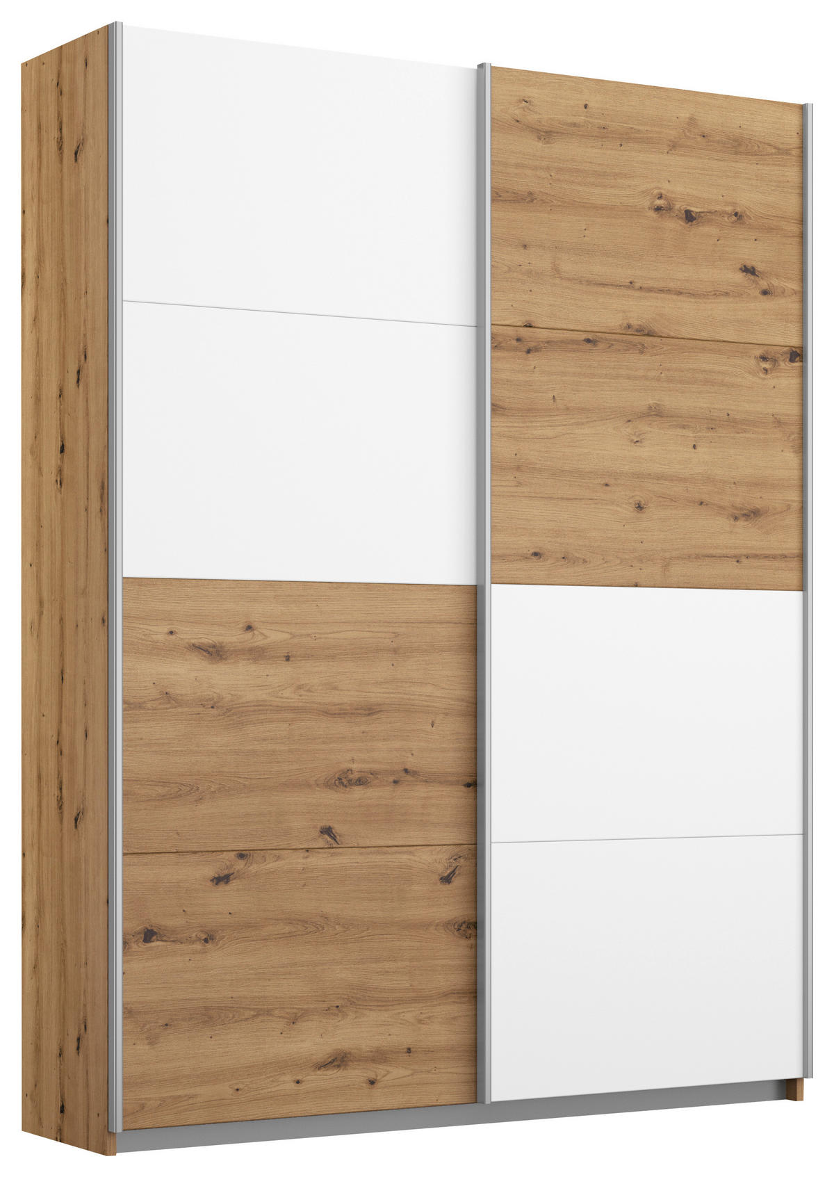 SCHWEBETÜRENSCHRANK 136/197/61 cm 2-türig Weiß, Eiche Artisan  - Alufarben/Weiß, MODERN, Holzwerkstoff/Metall (136/197/61cm) - Rauch Möbel