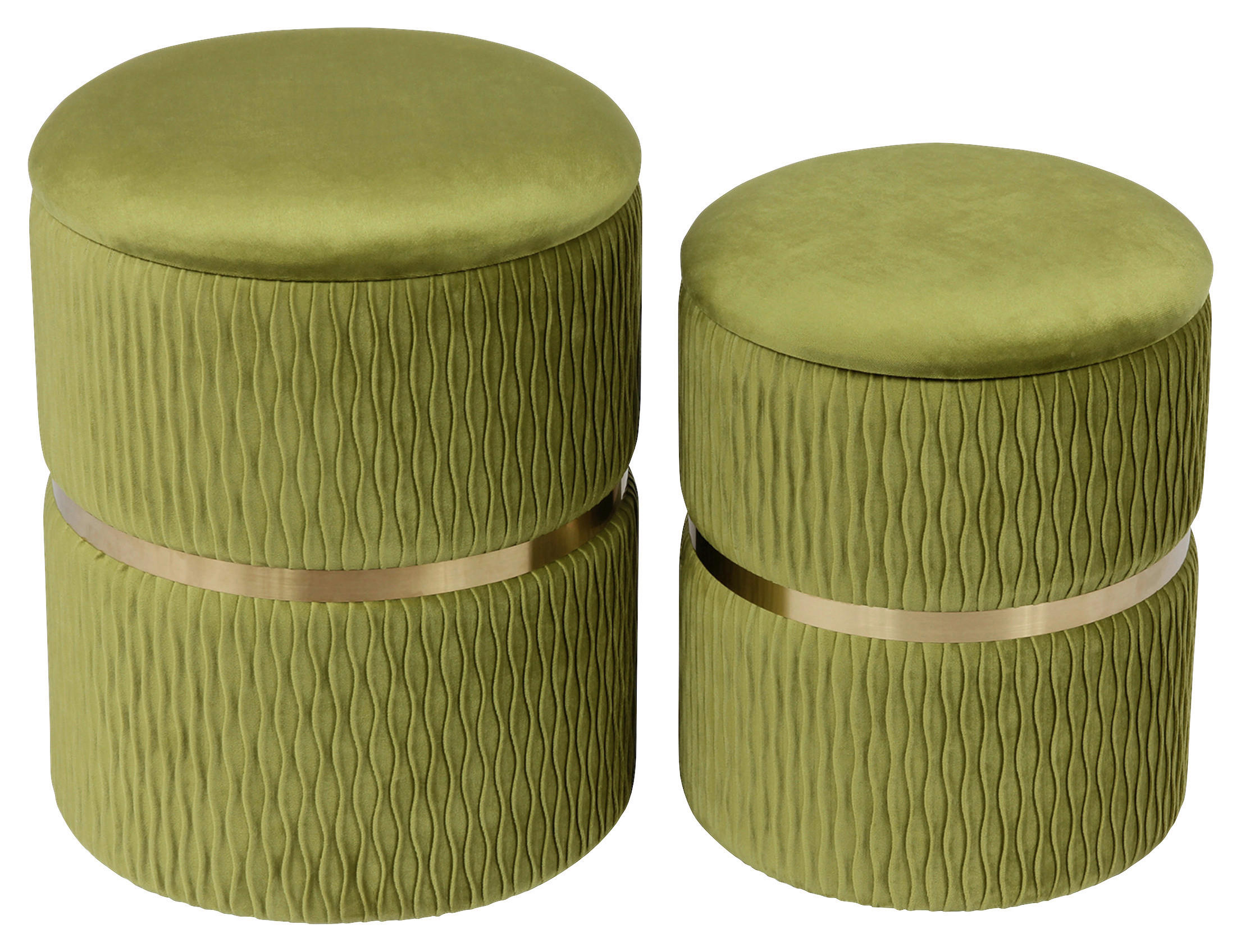 HOCKERSET in Grün, Goldfarben  - Goldfarben/Grün, KONVENTIONELL, Textil/Metall (31,5+36cm) - Kayoom