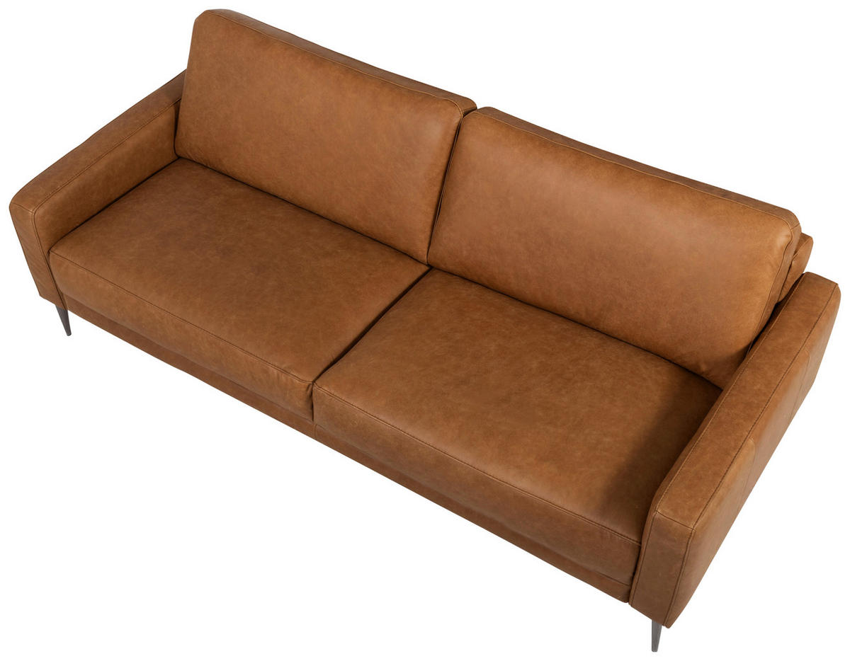 3-SITZER-SOFA SPRING Echtleder Cognac  - Cognac/Schwarzchrom, Design, Leder/Metall (187/85/92cm) - Livetastic