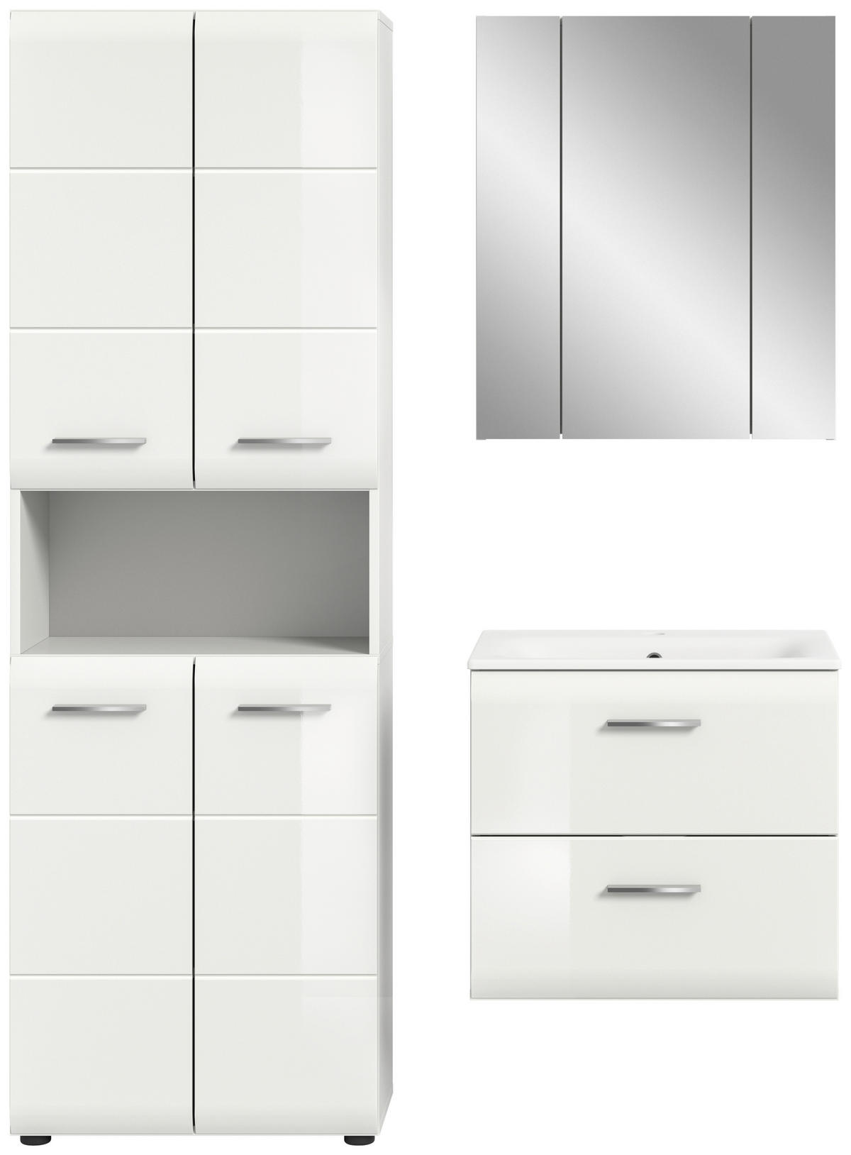 BADEZIMMER 4-teilig  in 120 cm  - Weiß Hochglanz/Silberfarben, MODERN, Keramik/Holzwerkstoff (120cm) - MID.YOU