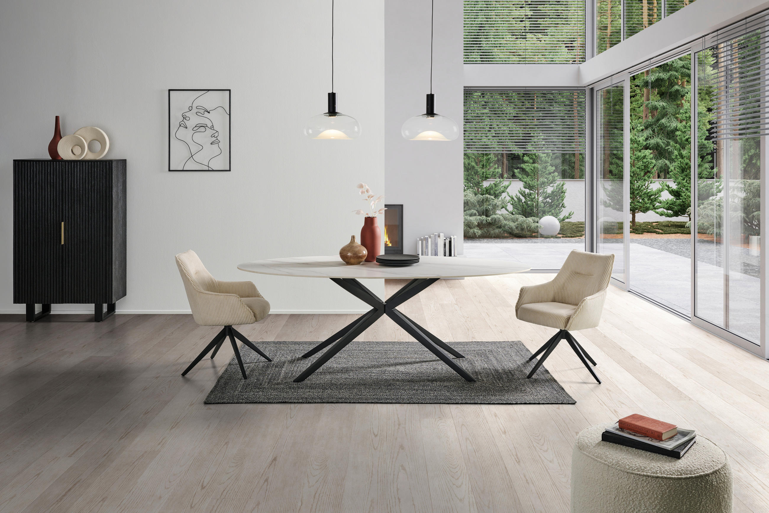 ARMLEHNSTUHL  in Eisen Cord  - Beige/Schwarz, LIFESTYLE, Textil/Metall (61/87/65cm) - MID.YOU