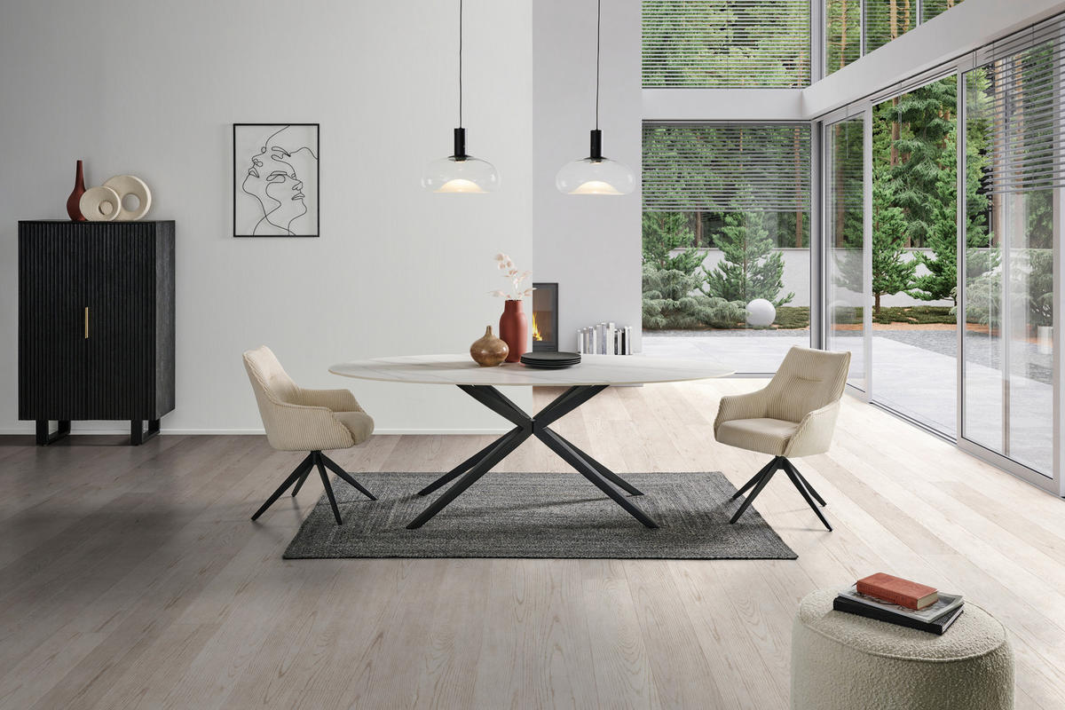 ARMLEHNSTUHL  in Eisen Cord  - Beige/Schwarz, LIFESTYLE, Textil/Metall (61/87/65cm) - MID.YOU