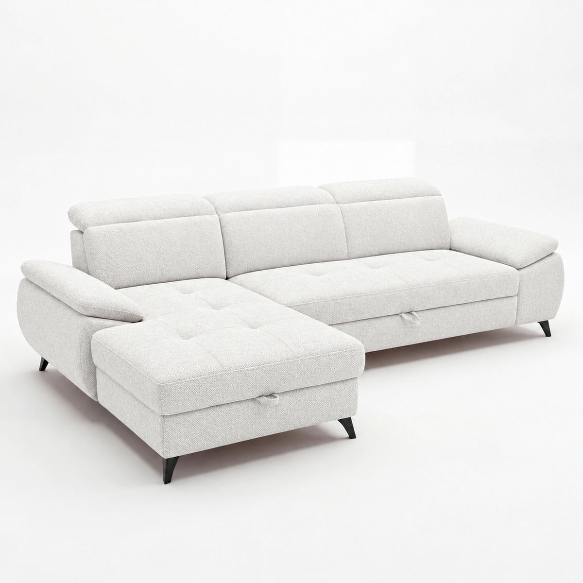 ECKSOFA  Struktur Creme, Weiss  - Weiss/Creme, Basics, Holz/Holzwerkstoff (281/166cm) - MID.YOU